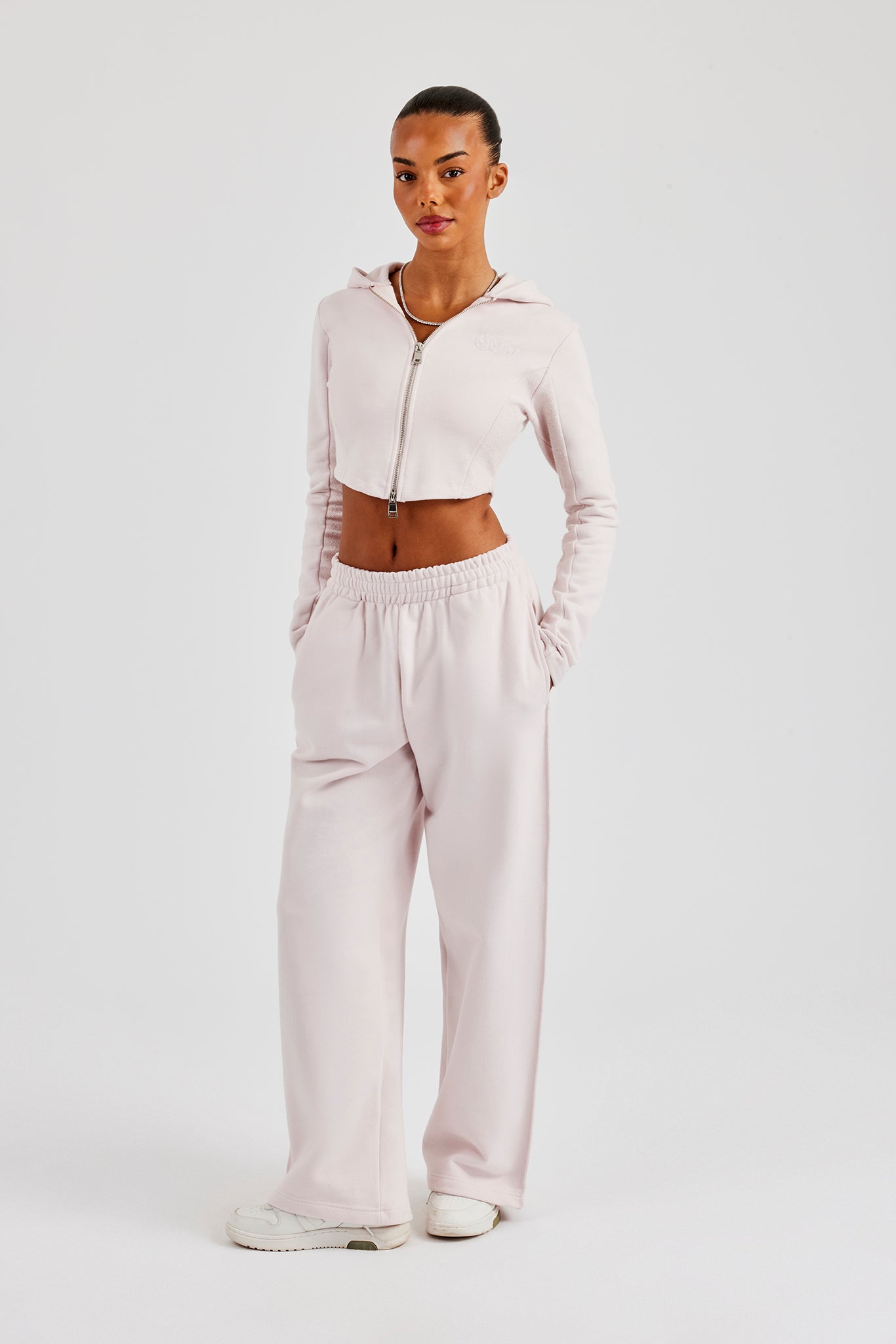 Fitted Reverse Loopback Hoodie & Wide Leg Jogger - Light Pink